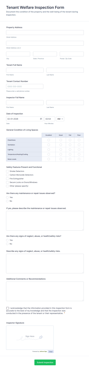 Tenant Welfare Inspection Form Template