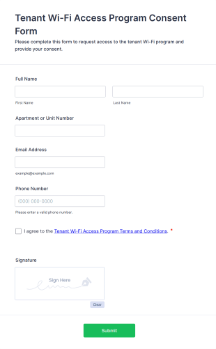 Tenant Wi Fi Access Program Consent Form Template