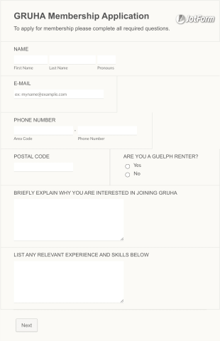 Tenants Union Membership Application Form Template