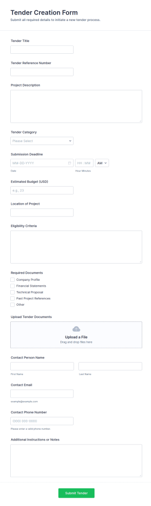 Tender Creation Form Template