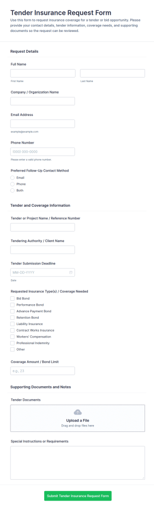 Tender Insurance Request Form Template