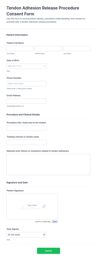 Tendon Adhesion Release Procedure Consent Form Template