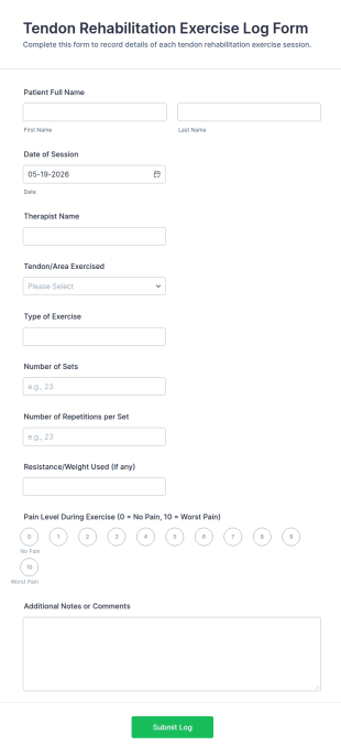 Tendon Rehabilitation Exercise Log Form Template