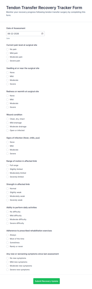 Tendon Transfer Recovery Tracker Form Template