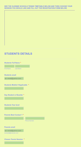 Tennis Session Registration Form Template