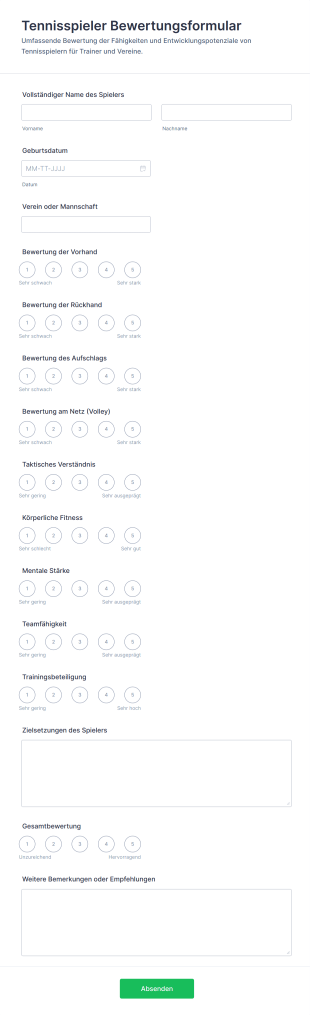 Tennisspieler Bewertungsformular