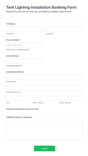 Tent Lighting Installation Booking Form Template