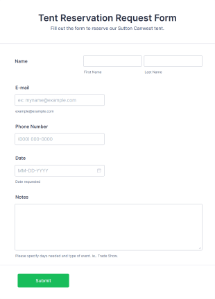 Tent Reservation Request Form Template