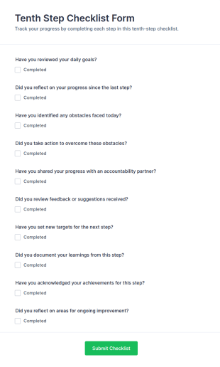 Tenth Step Checklist Form Template