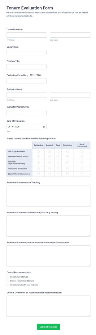 Tenure Evaluation Form Template