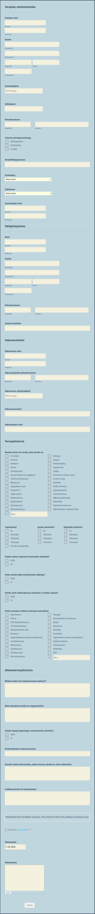 Terapian Esitietolomake