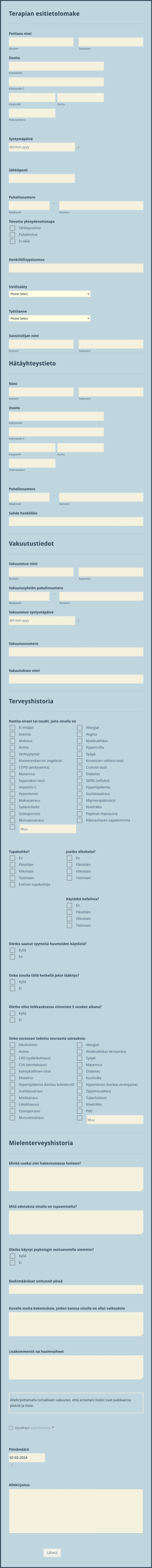 Terapian Esitietolomake Form Template