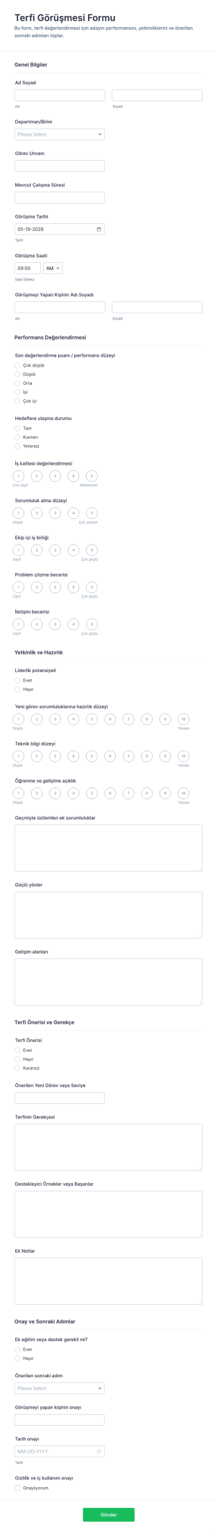 Terfi Görüşmesi Anketi Form Şablonu