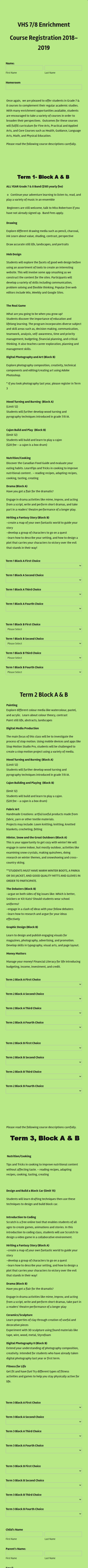 Term 1 78 Enrichment Registration Form Template