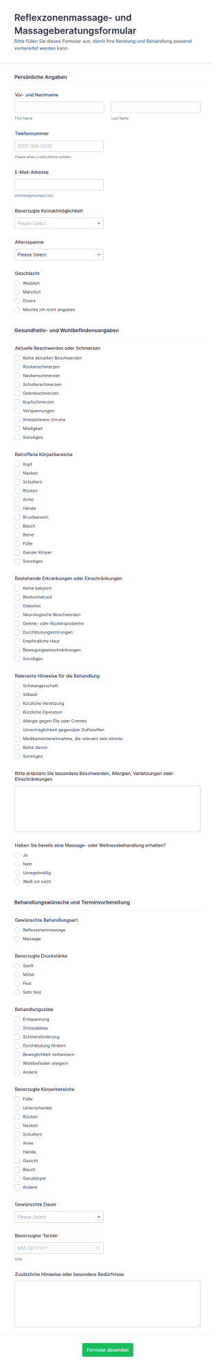 Termin Und Beratungsanfrage Für Reflexzonen Und Massagebehandlung