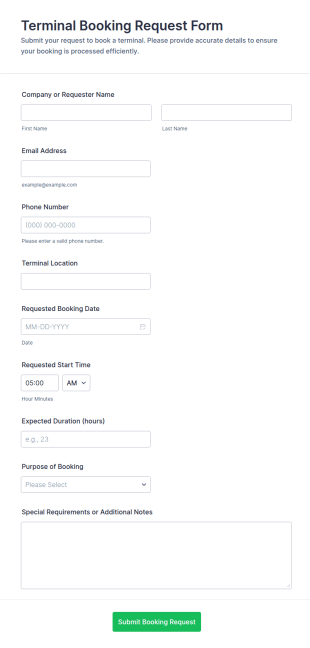 Terminal Booking Request Form Template