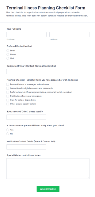 Terminal Illness Planning Checklist Form Template