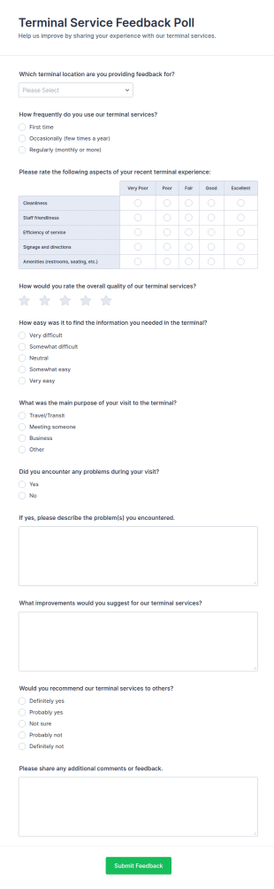 Terminal Service Feedback Poll Form Template