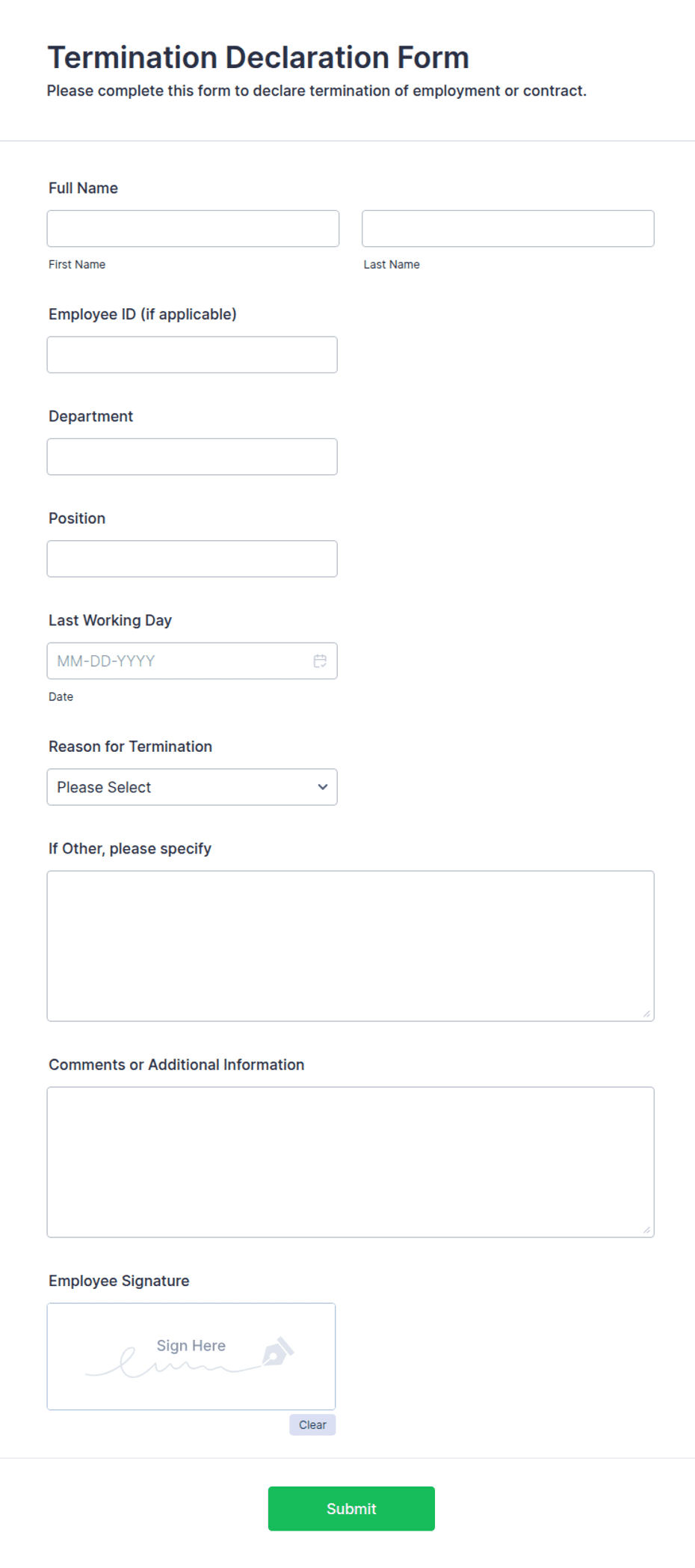 Smart Termination Form.pdf Termination Declaration Form Template | Jotform