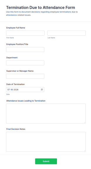Termination Due To Attendance Form Template