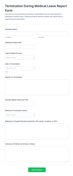 Termination During Medical Leave Report Form Template