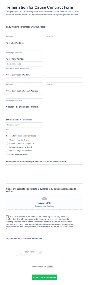 Termination For Cause Contract Form Template