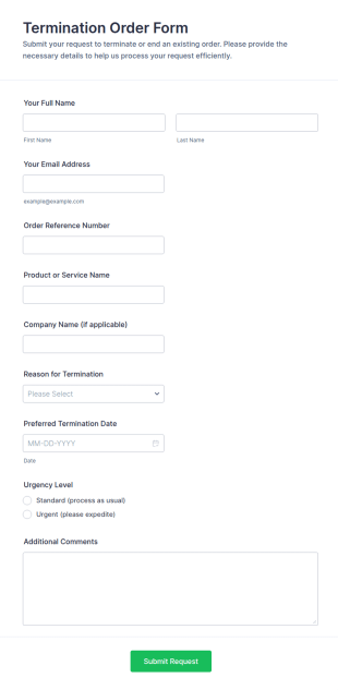 Termination Order Form Template
