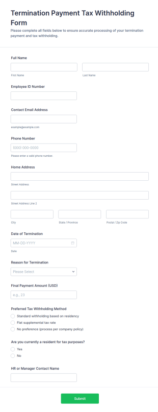 Termination Payment Tax Withholding Form Template
