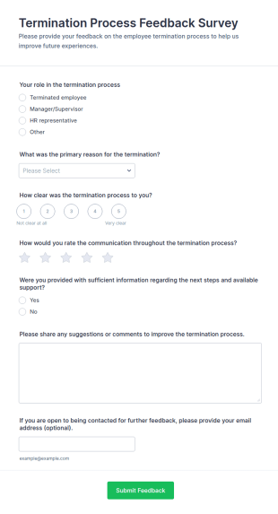 Termination Process Feedback Survey Form Template