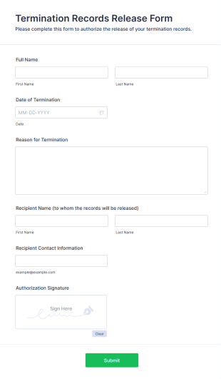 Termination Records Release Form Form Template