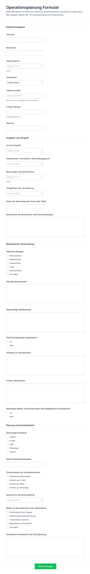 Terminvereinbarungsformular Für Operationen
