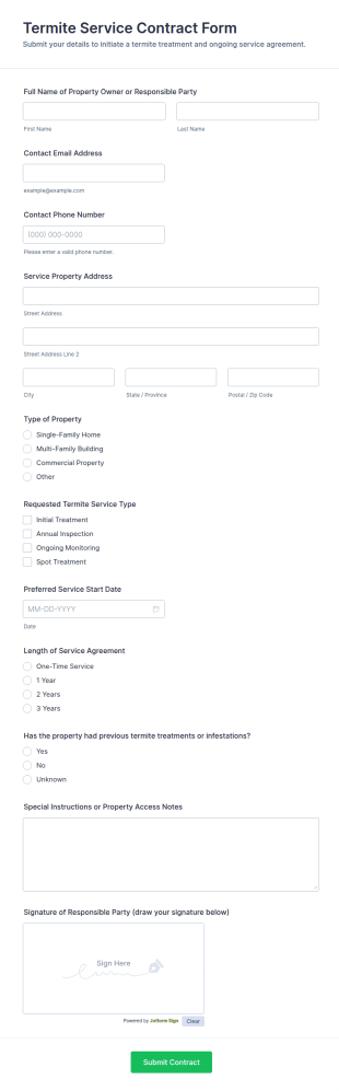 Termite Service Contract Form Template