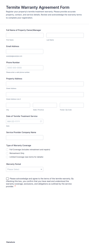 Termite Warranty Agreement Form Template