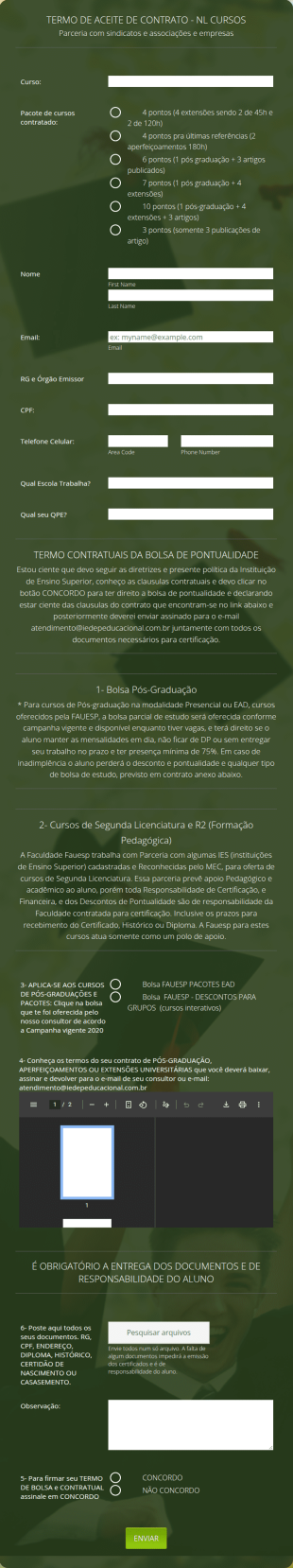 TERMO CONTRATUAL E DE BOLSA Fauesp Apoio NL CURSOS