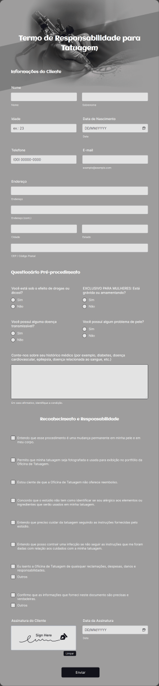 Termo De Responsabilidade Para Tatuagem Form Template