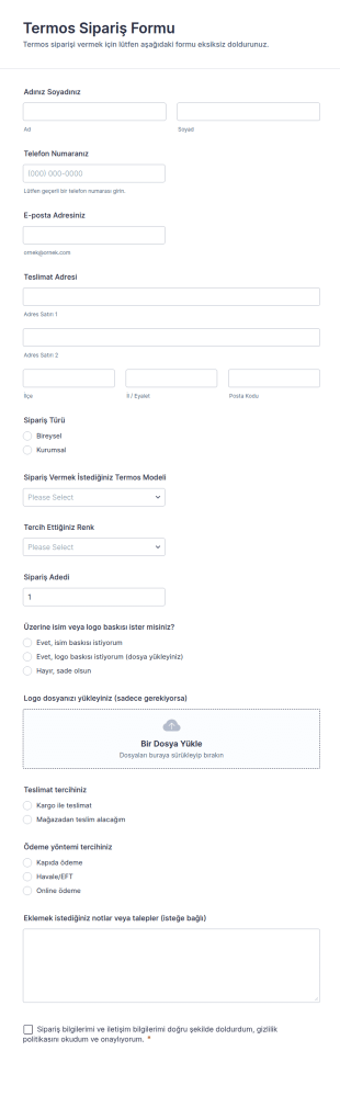 Termos Sipariş Form Şablonu