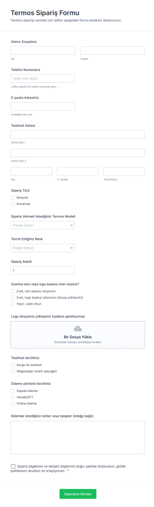 Termos Sipariş Form Şablonu