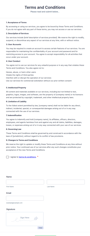 Terms And Conditions Form Template