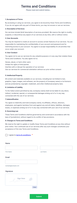 Terms And Conditions Form Template