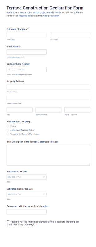 Terrace Construction Declaration Form Template