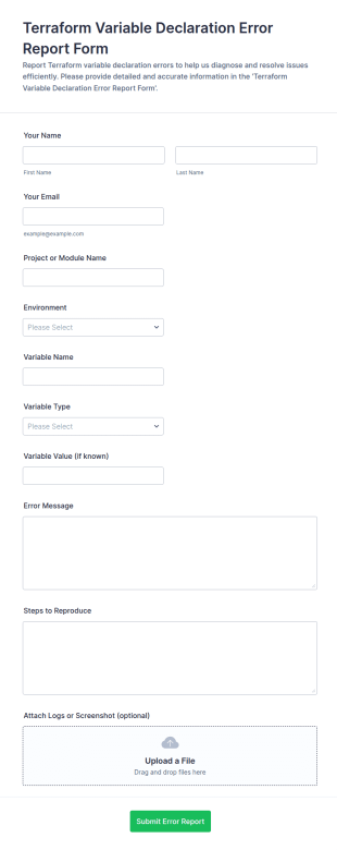Terraform Variable Declaration Error Report Form Template