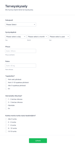 Terveyskysely Form Template
