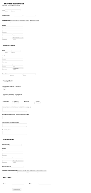 Terveystietolomake Työnantajalle