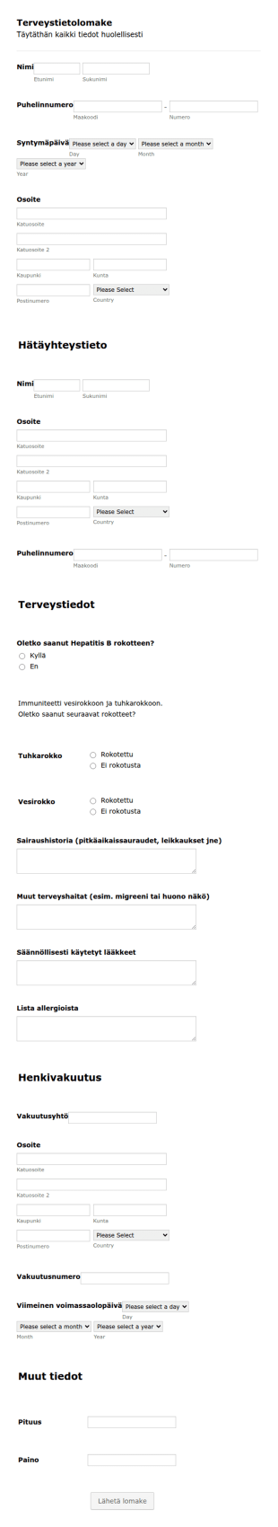 Terveystietolomake Työnantajalle