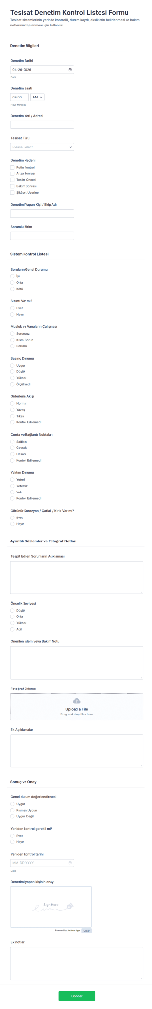 Tesis Denetim Kontrol Listesi Formu 🛠️ Form Şablonu