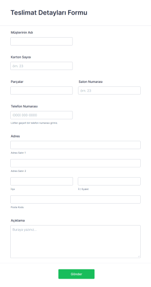 Teslimat Detayları Form Şablonu