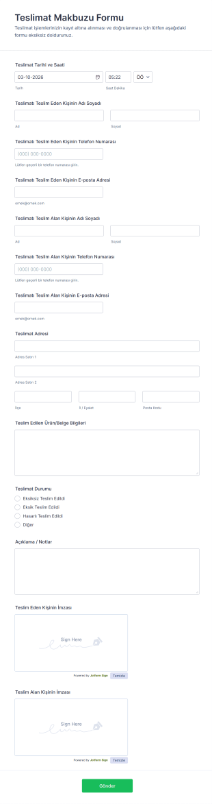 Teslimat Makbuzu Form Şablonu