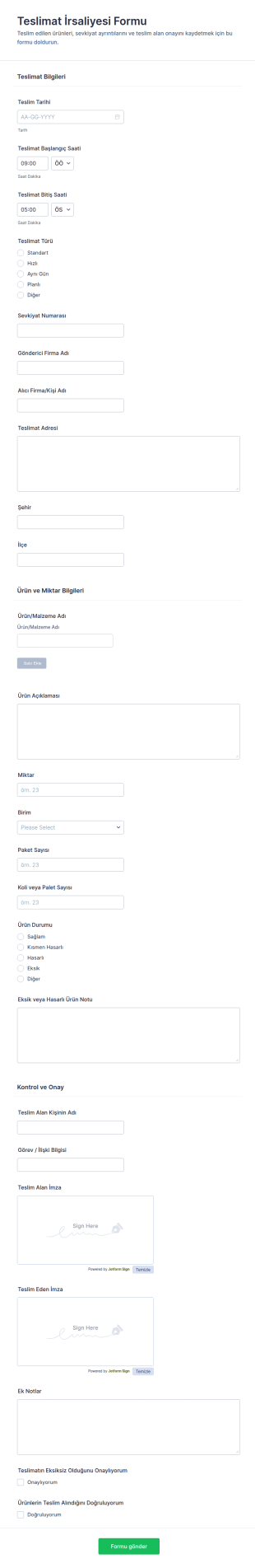 Teslimat Notu Formu 📦 Form Şablonu