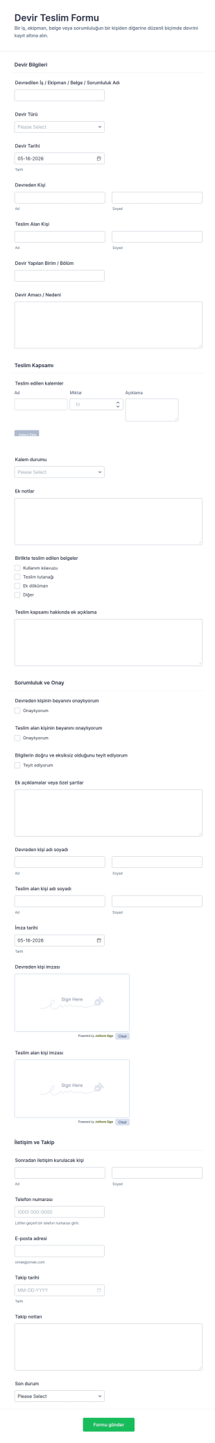 Teslimat Sözleşmesi Form Şablonu