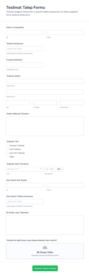 Teslimat Talep Form Şablonu